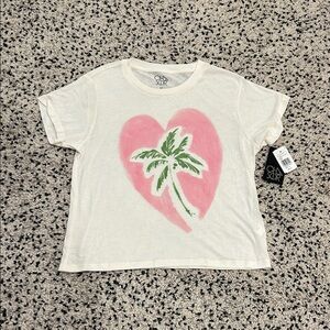 Chaser White Tee with Pink Heart & Green Palm Graphic